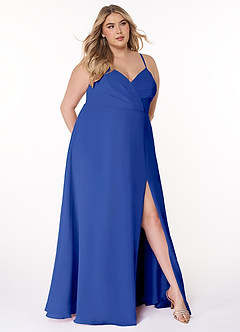 Azazie Everleigh Abiti da Damigella Abito A-Line in Chiffon con Scollo a Cuore a Pieghe Blu Reale image8