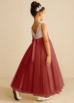 Azazie Tay Flower Girl Dresses Terracotta A-Line Sequins Tulle Dress image5