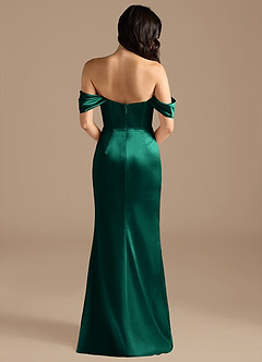 Azazie Lynden Bridesmaid Dresses Emerald Sheath Off the Shoulder Metallic Satin Convertible Dress image5