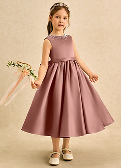 Azazie Doodle Robe Demoiselle D'honneur Fillette Robe Princesse en Mat Satiné Arc Rose De Cèdre image3