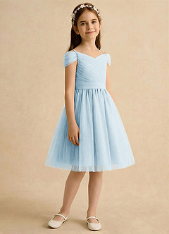 Azazie Lila Girls Formal Flower Girl Dresses Sky Blue A-Line Off the Shoulder Tulle Dress image5
