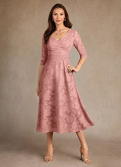 Azazie Durant Mother of the Bride Dresses Rosette A-Line Pleated Floral Burnout Dress image4