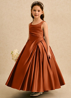 Azazie Audrey Flower Girl Dresses Burnt Orange A-Line Pleated Matte Satin Dress image3