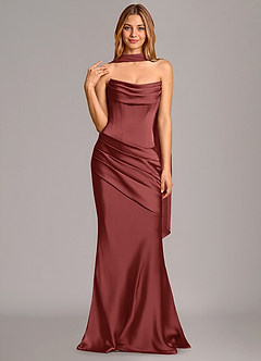 Azazie Pelagia Brautjungfernkleider Wandelbar Meerjungfrau-Linie Korsett Stretch-Satin Kleid Terrakotta image3