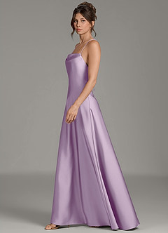 Azazie Eris Bridesmaid Dresses Frosted Lilac A-Line Pleated Stretch Satin Dress image5