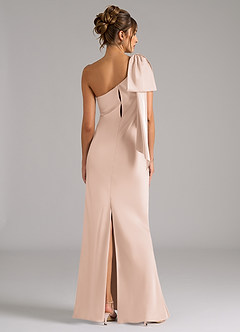 Azazie Capri Bridesmaid Dresses Blushing Pink Mermaid One Shoulder Stretch Satin Dress image2