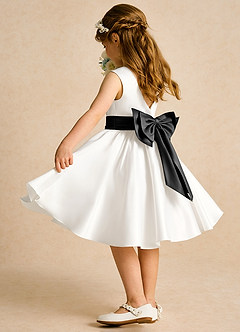 Azazie Sosie Flower Girl Dresses Ivory Black A-Line Pleated Matte Satin Dress image4