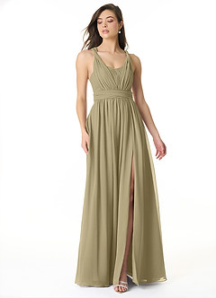 Azazie Olani Bridesmaid Dresses Moss Green A-Line Off the Shoulder Chiffon Convertible Dress image1
