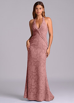 Azazie Valerie 신부 들러리 드레스 인어 주름진 플로럴 번아웃 바닥 길이 드레스 image1