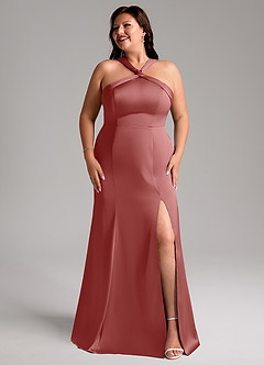 Azazie Rue Bridesmaid Dresses Antique Rose Mermaid Pleated Stretch Satin Dress image10