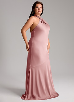 Azazie Lorena Bridesmaid Dresses Dusty Rose Mermaid Pleated Stretch Satin Dress image11