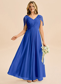 Azazie Emma Junior Robe Trapèze en Mousseline de soie Plissée Bleu Roi image5