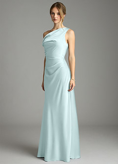 Azazie Emerson Bridesmaid Dresses Sea Glass Mermaid Off the Shoulder Stretch Satin Dress image2