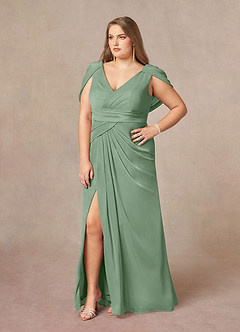 Azazie Luisa Mother of the Bride Dresses Matcha Mermaid V-Neck Pleated Mesh Dress image9