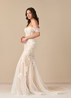 Azazie Leilani Wedding Dresses Diamond White Champagne Mermaid Sequins Tulle Dress image1