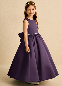 Azazie Daisies Robe Demoiselle D'honneur Fillette Robe Princesse en Mat Satiné Arc Prune image3