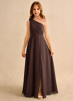 Azazie Puddles Girls Formal Flower Girl Dresses Ganache A-Line One Shoulder Chiffon Dress image6