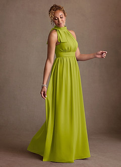 Azazie Antoinette Mother of the Bride Dresses Lemongrass A-Line Pleated Chiffon Dress image4