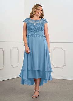 Azazie Shonda vestidos de madre de la novia Vestido de Azul Acero de Gasa con Encaje image8