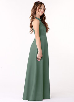 Azazie Laurel Junior Eucalyptus A-Line Matte Satin Dress image2