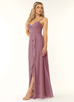 Azazie Naeem Bridesmaid Dresses Vintage Mauve A-Line V-Neck Ruffle Chiffon Dress image3