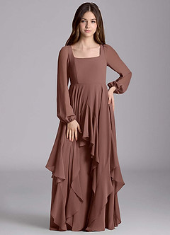 Azazie Clara Junior Espresso A-Line Blouson Chiffon Dress image5