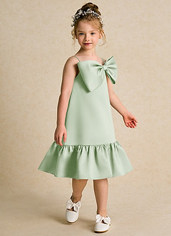 Azazie Kiwi Blumenmädchenkleider A-Linie Spaghetti Riemen Matte Satin Kleid Staubiger Salbeigrün image3