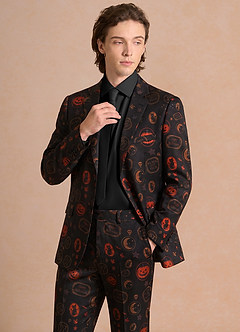 front Caleb Schwarz Anzugjacke mit Vintage-Halloween-Print