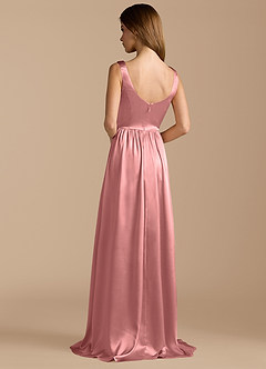 Azazie Keyla At-home Try On Dresses Auburn A-Line Pleated Metallic Satin Dress image2