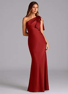 Azazie Yuanna Bridesmaid Dresses Pomegranate Mermaid One Shoulder Stretch Satin Dress image5