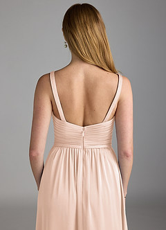 Azazie Chanel Bridesmaid Dresses Blushing Pink A-Line Pleated Stretch Satin Dress image4