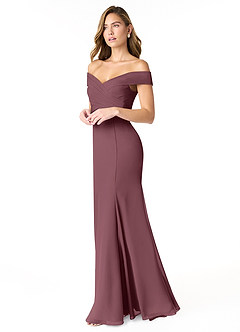 Azazie Lecia Bridesmaid Dresses Sangria Empire Off-The-Shoulder Pleated Chiffon Convertible Dress image3