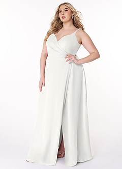 Azazie Lennon Vestidos de damas de honor Vestido de Blanco de Gasa de Corte en A con Encaje image10