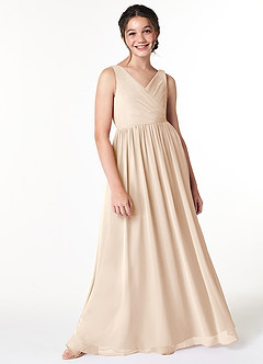 Azazie Sawyer Junior Agave A-Line Pleated Chiffon Dress image3