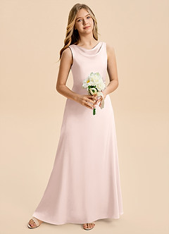 Azazie Kiki Junior Robe Trapèze en Satin extensible Arc Rose Pâle image3