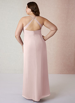 Azazie Manila Robes de demoiselle d'honneur Robe Fourreau en Mousseline de soie Col en V Rose Pâle image8