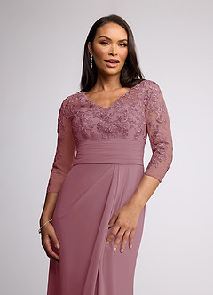 Azazie Joan Mother of the Bride Dresses Vintage Mauve Sheath V-Neck Lace Chiffon Dress image3
