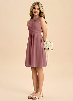 Azazie Skyla Junior Vestido de Rosa Del Desierto de Gasa de Corte en A con Plisado image4