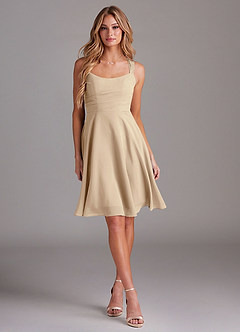 Azazie Vina Bridesmaid Dresses Champagne A-Line Lace Chiffon Dress image3