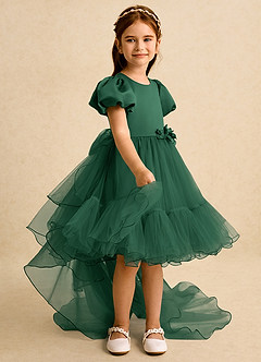 Azazie Cocoa Flower Girl Dresses Dark Green Ball-Gown Pleated Tulle Dress image8