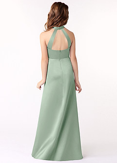 Azazie Laurel Junior Agave A-Line Stretch Satin Dress image3