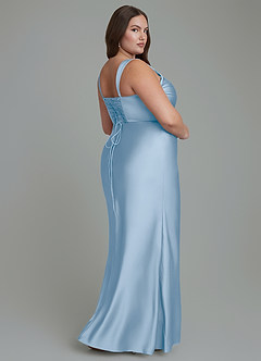 Azazie Agustina Brautjungfernkleider Meerjungfrau-Linie Korsett Stretch-Satin Kleid Puderblau image8