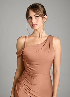 Azazie Madelyn Vestidos de damas de honor Vestido de Bronceador de Satén Elástico de Corte Sirena Convertible con Hombro unilateral image3