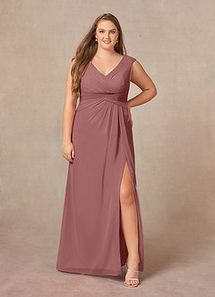 Azazie Sally Mother of the Bride Dresses Desert Rose A-Line V-Neck Pleated Chiffon Dress image6