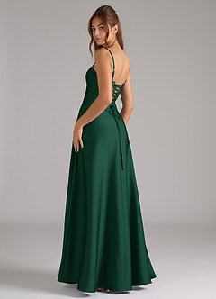 Azazie Valentine Bridesmaid Dresses Dark Green A-Line Corset Stretch Satin Dress image2
