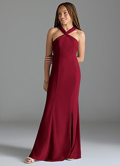 Azazie Rue Junior Burgundy Mermaid Side Slit Chiffon Dress image1