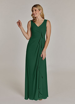 Azazie Manuella vestidos de madre de la novia Vestido de Verde Oscuro de Gasa de Corte En A con Cuello en V plisado image4