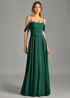 Azazie Chelsey Abiti da Damigella Abito Convertibile A-Line in Chiffon a Spalla Scoperta Smeraldo image3