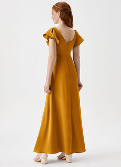 Azazie Omari Junior Butterscotch A-Line Pleated Stretch Satin Dress image2