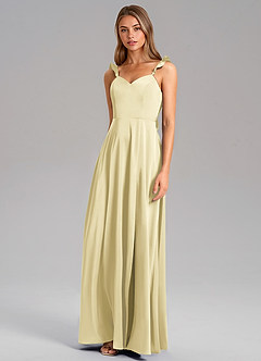 Azazie Everett Bridesmaid Dresses Lemon Sorbet A-Line Stretch Satin Dress image4
